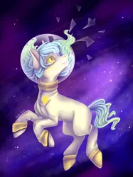 Size: 1046x1395 | Tagged: safe, artist:shady-bush, derpibooru import, oc, oc:space cadet, earth pony, pony, helmet, male, solo, space, stallion, this will end in death, this will end in tears, this will end in tears and/or death