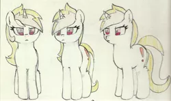 Size: 5073x2998 | Tagged: safe, artist:foxtrot3, derpibooru import, oc, oc:vida emotionate, unofficial characters only, unicorn, cutie mark, diagram, solo, traditional art, turnaround, vidaverse