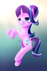 Size: 1560x2376 | Tagged: safe, artist:nicxchy, derpibooru import, starlight glimmer, pony, unicorn, chest fluff, female, gradient background, leg fluff, looking at you, mare, solo
