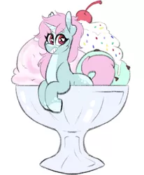 Size: 503x611 | Tagged: safe, artist:liefsong, derpibooru import, oc, oc:scoops, unofficial characters only, pony, unicorn, blaze (coat marking), cherry, female, food, freckles, heart eyes, horn, ice cream, mare, markings, solo, sprinkles, unicorn oc, wingding eyes