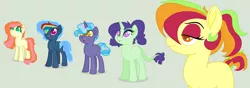 Size: 3815x1343 | Tagged: safe, artist:theredbeauty, derpibooru import, oc, oc:apple blossom, oc:emerald spectacle, oc:golden spirit, oc:storm breaker, oc:sugar swirl, unofficial characters only, dracony, dragon, earth pony, hybrid, pegasus, pony, unicorn, base used, blank flank, colored pupils, female, interspecies offspring, next generation, offspring, parent:applejack, parent:big macintosh, parent:fluttershy, parent:pinkie pie, parent:pokey pierce, parent:rainbow dash, parent:rarity, parent:soarin', parent:spike, parents:fluttermac, parents:pokeypie, parents:soarindash, parents:sparity