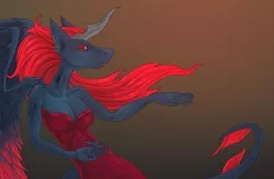 Size: 2100x1368 | Tagged: safe, artist:kitty_love, derpibooru import, oc, oc:king phoenix embers, unofficial characters only, anthro, changeling, dracony, dragon, hybrid, pony, anthro oc, clothes, commission, dress, red changeling, ych result