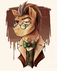 Size: 1443x1803 | Tagged: safe, artist:wildetrashbag, derpibooru import, doctor whooves, time turner, earth pony, pony, bowtie, bust, glasses, male, solo, stallion