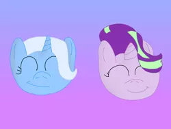 Size: 1600x1200 | Tagged: safe, artist:slimgoomba, derpibooru import, starlight glimmer, trixie, pony, unicorn, ball, eyes closed, female, glimmerball, gradient background, happy, inanimate tf, mare, morph ball, transformation, trixieball