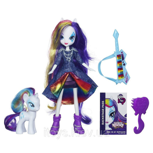 Size: 1024x1024 | Tagged: safe, derpibooru import, rarity, pony, unicorn, equestria girls, rainbow rocks, brush, card, clothes, doll, guitar, hairbrush, keytar, musical instrument, my little pony logo, style, toy