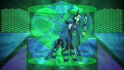 Size: 3840x2160 | Tagged: artist:laszlvfx, artist:osipush, changeling, changeling queen, clothes, derpibooru import, edit, female, magic, queen chrysalis, safe, socks, solo, striped socks, telekinesis, wallpaper, wallpaper edit