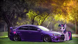 Size: 2048x1151 | Tagged: safe, artist:iqbalherindra, derpibooru import, twilight sparkle, pony, unicorn, car, mitsubishi, mitsubishi lancer, mitsubishi lancer evolution x, photo, photoshop, solo, unicorn twilight