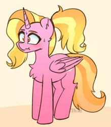 Size: 907x1035 | Tagged: safe, artist:puetsua, derpibooru import, luster dawn, alicorn, pony, the last problem, alicornified, blushing, chest fluff, cute, ear fluff, female, leg fluff, lusterbetes, lustercorn, mare, race swap, scrunchy face, solo, sweat, wavy mouth