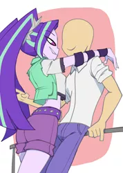 Size: 570x800 | Tagged: suggestive, alternate version, artist:bigdad, derpibooru import, edit, aria blaze, oc, oc:anon, human, equestria girls, rainbow rocks, anonymous, ariabetes, arse-ia blaze, ass, bedroom eyes, breasts, butt, clothes, cute, faceless human, faceless male, female, happy, looking at each other, male, offscreen character, pants, seductive, shorts, smiling, straight, sweater vest, vest