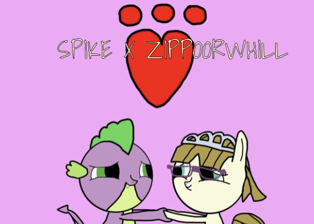 Size: 631x450 | Tagged: safe, alternate version, artist:undeadponysoldier, derpibooru import, spike, zippoorwhill, dragon, pony, crack shipping, cute, female, filly, heart, holding hands, holiday, male, paw print, shipping, spikoorwhill, straight, this will end in happiness, valentine's day, word art