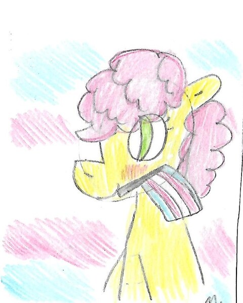 Size: 691x863 | Tagged: safe, artist:ptitemouette, derpibooru import, li'l cheese, pony, the last problem, lgbt headcanon, pride, pride flag, solo, trans boy, trans li'l cheese, transgender, transgender pride flag