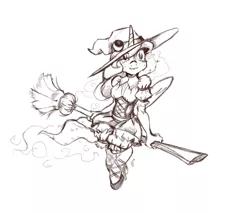 Size: 861x732 | Tagged: alicorn, anthro, artist:skrapbox, broom, clothes, costume, derpibooru import, flying, flying broomstick, halloween, halloween costume, hat, holiday, lineart, monochrome, princess luna, safe, sketch, solo