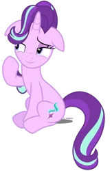 Size: 722x1107 | Tagged: safe, artist:tigerbeetle, derpibooru import, starlight glimmer, pony, spoiler:s06, bedroom eyes, casual, floppy ears, lightly watermarked, mane flip, promo, season 6 hype, simple background, smiling, solo, transparent background, watermark