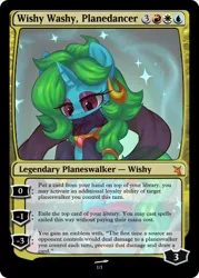 Size: 375x523 | Tagged: safe, artist:moonseeker, derpibooru import, oc, oc:wishy washy, genie, pony, magic, magic the gathering, planeswalker