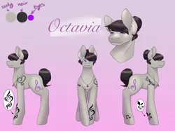 Size: 2732x2048 | Tagged: safe, artist:blacksky1113, derpibooru import, octavia melody, earth pony, pony, icey-verse, alternate hairstyle, commission, ear piercing, earring, female, gradient background, hair bun, heart, implied lesbian, implied scratchtavia, implied shipping, implied vinyl scratch, jewelry, mare, necklace, piercing, reference sheet, ring, solo, tattoo, wedding ring