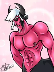 Size: 1536x2048 | Tagged: abs, artist:melspyrose, centaur, clothes, derpibooru import, fiendship is magic, idw, looking at you, lord tirek, male, muscles, muscular male, nudity, partial nudity, pecs, piercing, solo, solo male, spoiler:comicfiendshipismagic2, stupid sexy tirek, suggestive, topless, younger, young tirek