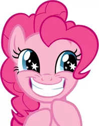 Size: 670x852 | Tagged: artist needed, safe, derpibooru import, pinkie pie, pony, cute, grin, happy, planning, plotting your demise, shining eyes, simple background, smiling, solo, squee, white background, wingding eyes