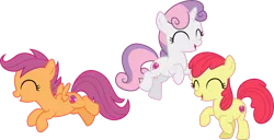 Size: 5878x3000 | Tagged: safe, artist:cloudyglow, artist:parclytaxel, derpibooru import, edit, editor:slayerbvc, vector edit, apple bloom, scootaloo, sweetie belle, earth pony, pegasus, pony, unicorn, the break up breakdown, .ai available, accessory-less edit, cute, cutealoo, cutie mark, cutie mark crusaders, diasweetes, eyes closed, female, filly, missing accessory, open mouth, simple background, the cmc's cutie marks, transparent background, vector