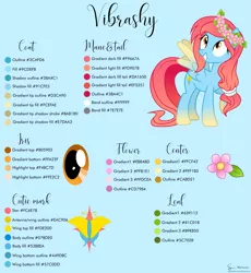 Size: 8825x9581 | Tagged: absurd resolution, artist:illumnious, butterfly, colored wings, cutie mark, derpibooru import, floral head wreath, flower, gradient, gradient hooves, gradient tail, gradient wings, hairband, hair tie, headdress, knot, oc, oc:vibrashy, pegasus, pegasus oc, reference sheet, safe, simple background, wings