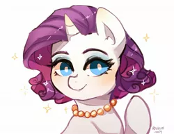 Size: 1814x1400 | Tagged: safe, artist:riukime, derpibooru import, rarity, pony, unicorn, digital art, female, jewelry, mare, necklace, pearl necklace, simple background, solo, white background