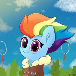 Size: 2000x2000 | Tagged: safe, artist:yelowcrom, derpibooru import, rainbow dash, pegasus, pony, the last problem, bomber jacket, bust, captain, clothes, jacket, looking at you, mlp fim's ninth anniversary, older, older rainbow dash, portrait, solo