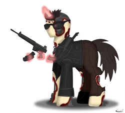 Size: 1471x1335 | Tagged: safe, artist:99999999000, derpibooru import, ponified, pony, robot, robot pony, unicorn, armalite ar-18, arnold schwarzenegger, assault rifle, blood, clothes, endoskeleton, gun, machine, magic, rifle, shotgun, simple background, solo, spas-12, sunglasses, t-800, telekinesis, terminator, weapon