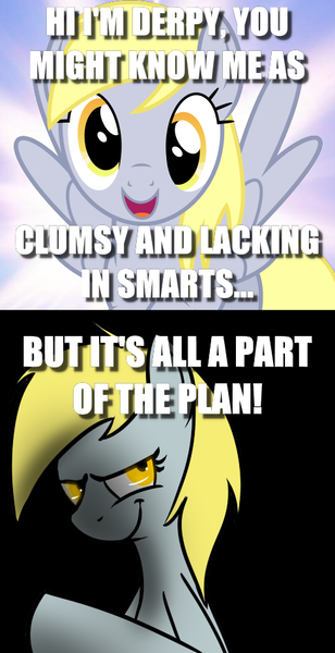 Size: 487x948 | Tagged: safe, derpibooru import, derpy hooves, caption, image macro, menacing, scheming, text