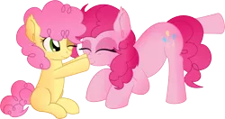 Size: 10000x5265 | Tagged: safe, artist:cyanlightning, derpibooru import, li'l cheese, pinkie pie, earth pony, pony, the last problem, .svg available, absurd resolution, alternate hairstyle, boop, colt, cute, diapinkes, female, happy, li'l cuteese, male, mare, mlp fim's ninth anniversary, mother and child, mother and son, scrunchy face, simple background, smiling, transparent background, vector