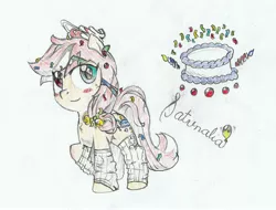 Size: 3571x2715 | Tagged: safe, artist:foxtrot3, derpibooru import, oc, oc:saturnalia, unofficial characters only, earth pony, beads, bells, blushing, clothes, confetti, cutie mark, leggings, leg warmers, party pony, smiling