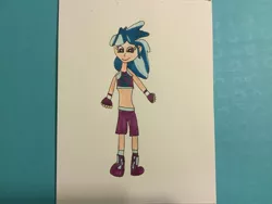 Size: 3264x2448 | Tagged: safe, artist:kittycathryn239, derpibooru import, frosty orange, human, equestria girls, boxing, clothes, crossover, exeron fighters, exeron outfit, humanized, midriff, mma, solo, sports, sports bra, traditional art