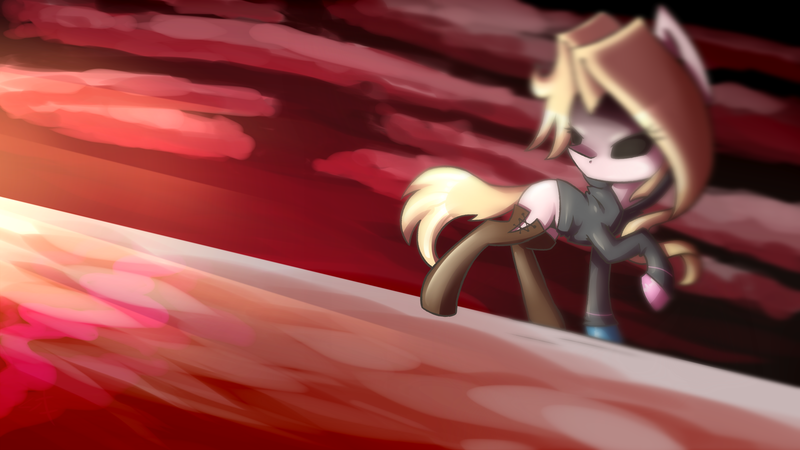 Size: 3309x1861 | Tagged: safe, artist:lixthefork, derpibooru import, oc, oc:lix, unofficial characters only, earth pony, pony, black sclera, clothes, cloud, earth pony oc, raised hoof, socks, solo, stockings, thigh highs