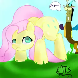 Size: 3000x3000 | Tagged: suggestive, artist:b88n00, derpibooru import, discord, fluttershy, pony, butt, plot