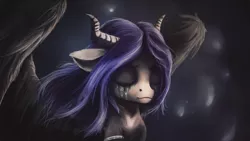 Size: 2101x1181 | Tagged: safe, artist:stdeadra, derpibooru import, demon, demon pony, original species, pony, succubus, crying, horn, monster mare, purple hair, wings