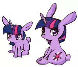 Size: 485x420 | Tagged: animal, artist:youhoujou, bunnified, bunny sparkle, cute, derpibooru import, horn, pixiv, rabbit, rabbit pony, safe, simple background, solo, species swap, twiabetes, twilight sparkle, white background