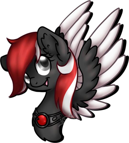 Size: 604x669 | Tagged: safe, artist:mondlichtkatze, derpibooru import, oc, oc:midnight runner, pegasus, pony, collar, gem, male, red and black oc, silver eyes, simple background, solo, transparent background, two toned mane, two toned wings, wings