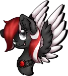 Size: 604x669 | Tagged: safe, artist:mondlichtkatze, derpibooru import, oc, oc:midnight runner, pegasus, pony, collar, gem, male, red and black oc, silver eyes, simple background, solo, transparent background, two toned mane, two toned wings, wings