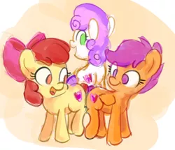 Size: 1280x1102 | Tagged: safe, artist:aemantaslim, derpibooru import, apple bloom, scootaloo, sweetie belle, earth pony, pegasus, pony, unicorn, crusaders of the lost mark, atg 2019, bow, butt to butt, butt touch, cutie mark, cutie mark crusaders, female, filly, hair bow, newbie artist training grounds, no pupils, open mouth, the cmc's cutie marks, trio