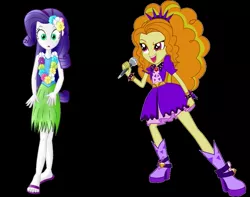 Size: 941x740 | Tagged: safe, artist:dieart77, derpibooru import, edit, editor:thomasfan45, adagio dazzle, rarity, human, equestria girls, rainbow rocks, bare shoulders, black background, bracelet, clothes, cute, disguise, disguised siren, edited vector, feet, female, flower, flower in hair, gem, grass skirt, hawaiian flower in hair, high heels, hula, hula dance, hularity, hypno eyes, hypnosis, hypnotic music, hypnotic song, hypnotized, jewelry, lei, microphone, pendant, sandals, sexy, shoes, simple background, singing, siren gem, skirt, spiked wristband, tanktop, vector, wristband