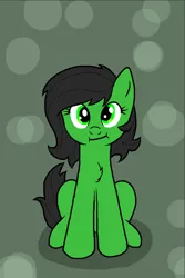 Size: 640x960 | Tagged: safe, artist:cyvonix, derpibooru import, oc, oc:anonfilly, pony, :i, adoranon, bokeh, chest fluff, cute, female, filly, green background, simple background, solo