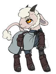 Size: 1254x1674 | Tagged: armor, artist:multiverseequine, boots, chainmail, cloak, clothes, derpibooru import, goat, goat eyes, horns, male, oc, oc:quincy, safe, shoes, simple background, solo, transparent background