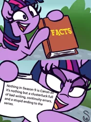 Size: 720x961 | Tagged: safe, artist:quarium edits, derpibooru import, edit, editor:themultibrony21, twilight sparkle, twilight sparkle (alicorn), alicorn, pony, season 9, spoiler:s09, book, downvote bait, drama, ed edd n eddy, exploitable meme, image macro, meme, op is trying too hard, op is wrong, season 9 drama, series finale drama, twilight's fact book, vulgar