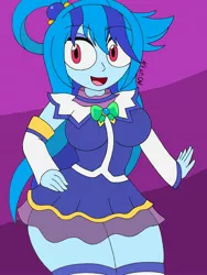 Size: 1932x2576 | Tagged: safe, artist:c_w, derpibooru import, sonata dusk, equestria girls, aqua (konosuba), big breasts, breasts, busty sonata dusk, clothes, cosplay, costume, cute, eyeshadow, halloween, halloween costume, holiday, konosuba, looking at you, makeup, miniskirt, plump, skirt, smiling, socks, solo, sonatabetes, thigh highs, thighs