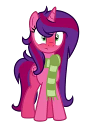 Size: 1341x1825 | Tagged: safe, artist:darbypop1, derpibooru import, oc, oc:alyssa rice, alicorn, pony, blushing, clothes, female, mare, scarf, simple background, solo, transparent background