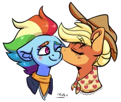 Size: 1929x1629 | Tagged: safe, artist:lrusu, derpibooru import, applejack, rainbow dash, earth pony, pegasus, pony, the last problem, appledash, bust, female, kissing, lesbian, mare, older, older applejack, older rainbow dash, shipping, simple background, transparent background