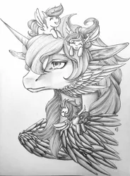 Size: 1024x1389 | Tagged: alicorn, artist:oneiria-fylakas, braham, bust, derpibooru import, micro, monochrome, oc, oc:gaash, original species, portrait, safe, traditional art