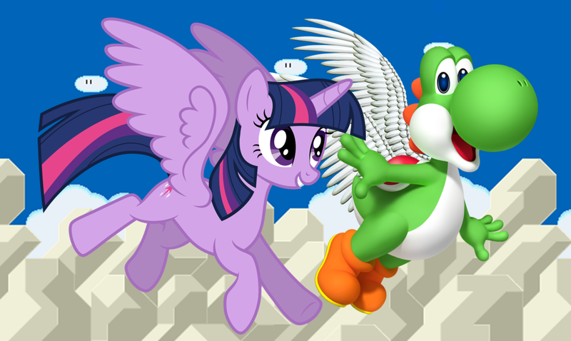 Size: 1336x799 | Tagged: alicorn, angel, angelic wings, artist:decprincess, artist:vg805smashbros, barely pony related, crossover, derpibooru import, dinosaur, flying, nintendo, safe, super mario bros., twilight sparkle, twilight sparkle (alicorn), wings, yoshi, yoshilight