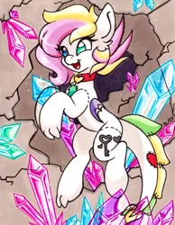 Size: 1057x1363 | Tagged: safe, artist:imaranx, derpibooru import, oc, oc:olivia, unofficial characters only, pony, art trade, crystal, crystal caverns, dragon tail, drawing, marker drawing, solo, stiched, stiches, traditional art