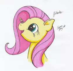 Size: 1873x1833 | Tagged: safe, artist:serenepony, deleted from derpibooru, derpibooru import, fluttershy, butterfly, pony, bust, butterfly on nose, cute, female, insect on nose, looking at something, mare, open mouth, portrait, profile, shyabetes, simple background, smiling, solo, traditional art