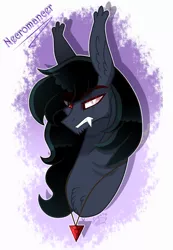 Size: 1621x2347 | Tagged: safe, artist:sugaryicecreammlp, derpibooru import, oc, oc:necromancer, bat pony, pony, bust, fangs, heterochromia, male, portrait, solo, stallion