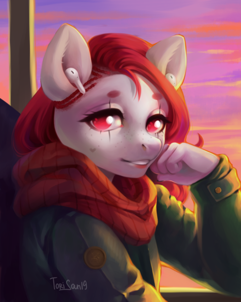 Size: 4000x5000 | Tagged: safe, artist:torisan, derpibooru import, oc, unofficial characters only, anthro, earth pony, airpods, clothes, commission, earth pony oc, scarf, solo, ych result